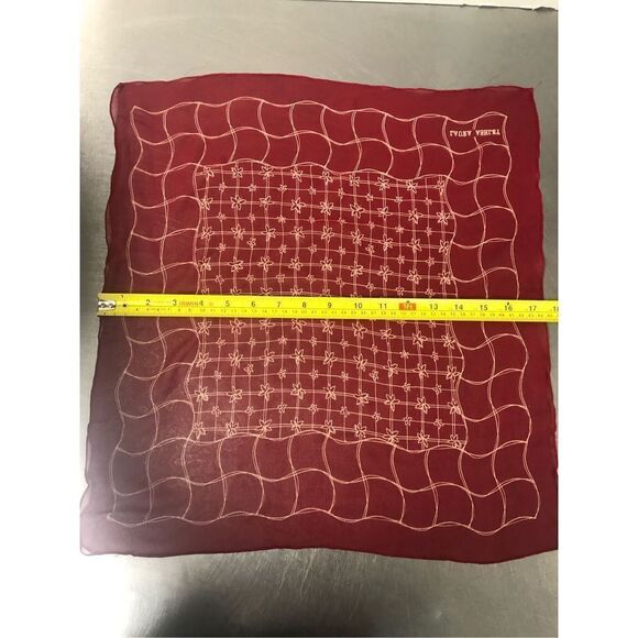 Two Women’s Small Red Floral Design and White Blue Circle Design Box Scarf Bundl - Picture 5 of 7